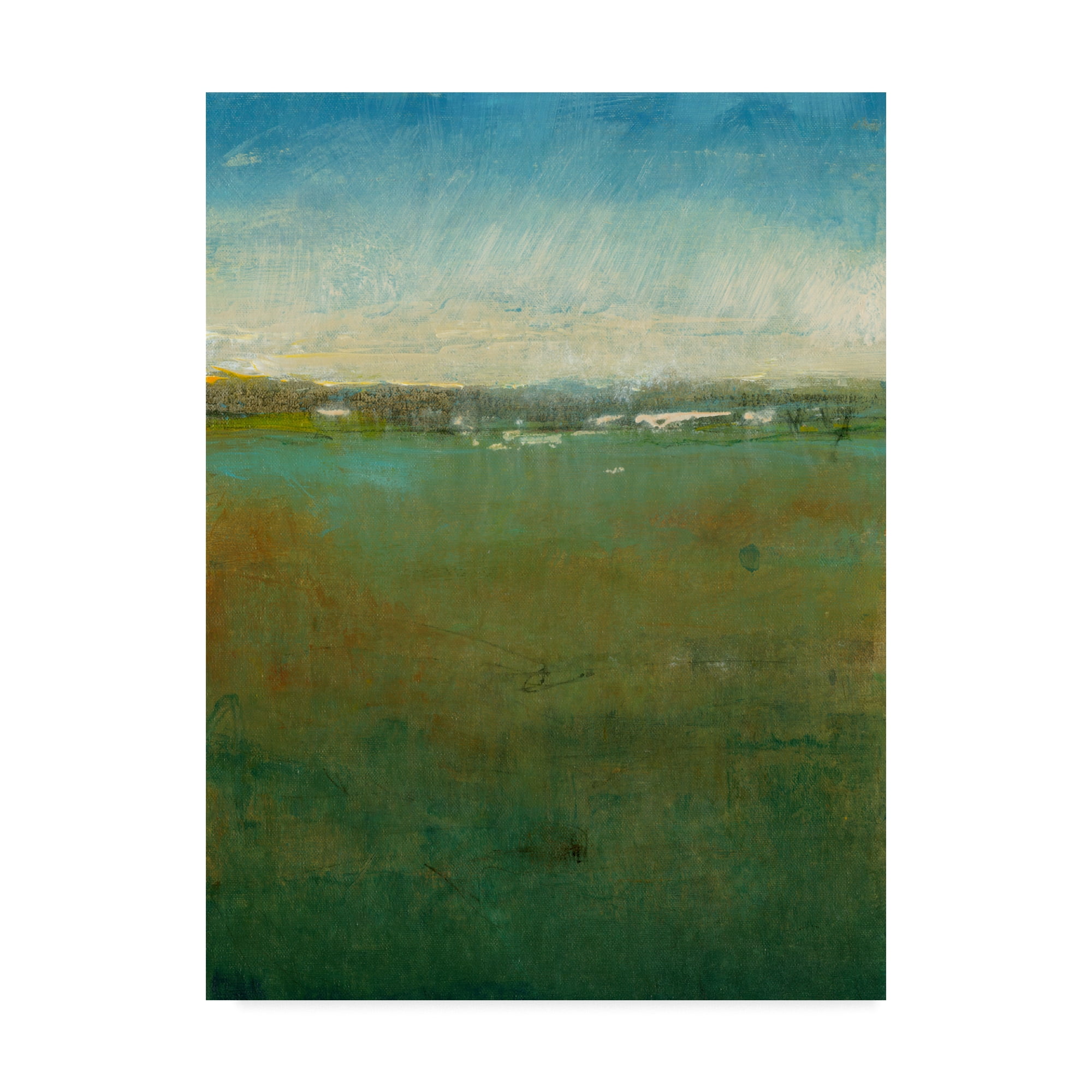 Atmospheric Field II Green and Blue Framed Canvas Art