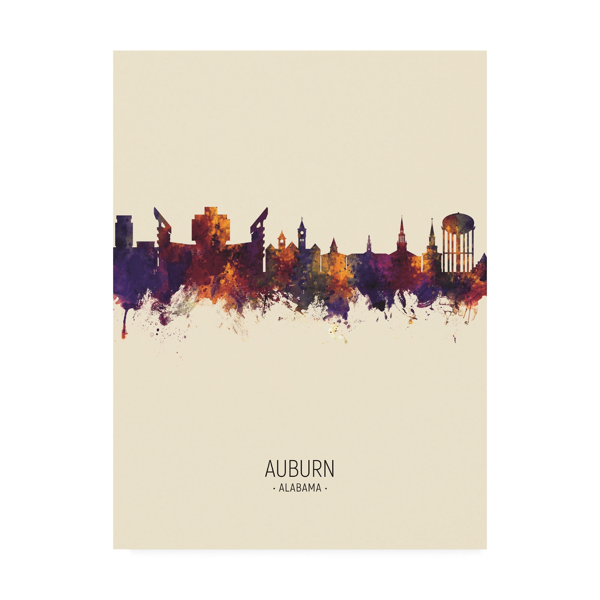 Trademark Fine Art 'Auburn Alabama Skyline Portrait III' Canvas Art by Michael Tompsett