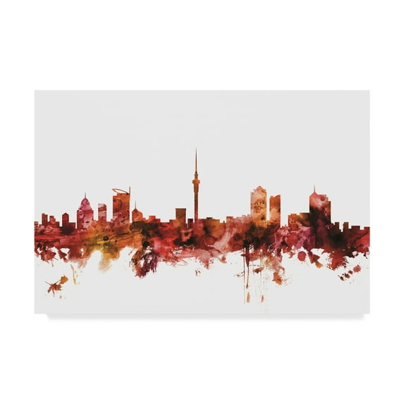 Trademark Fine Art 'Auckland New Zealand Skyline Red' Canvas Art by Michael Tompsett