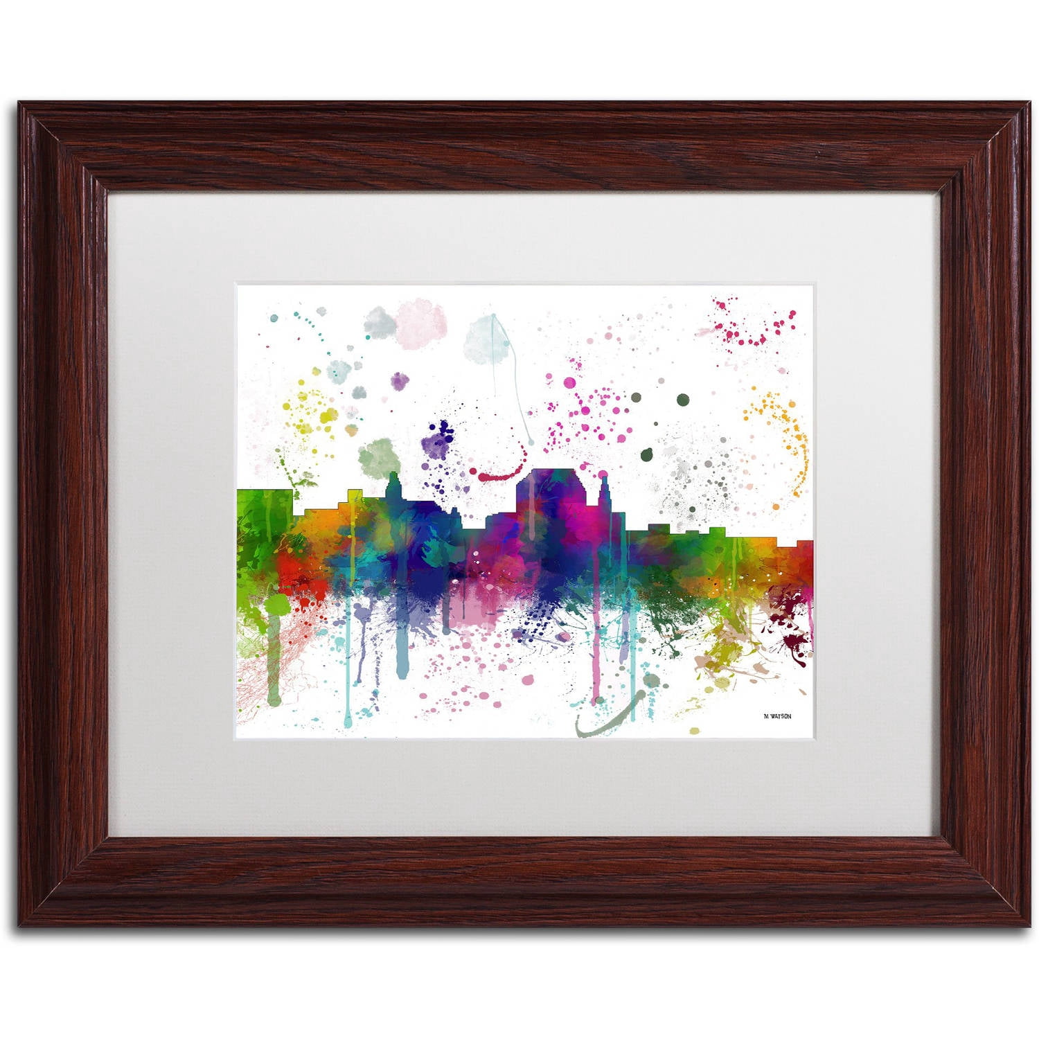 Trademark Fine Art "Augusta Maine Skyline Mclr-1" Canvas Art by Marlene Watson, White Matte, Wood Frame