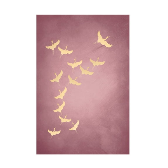 Trademark Fine Art Aureous Pink Flying Cranes Canvas Wall Art