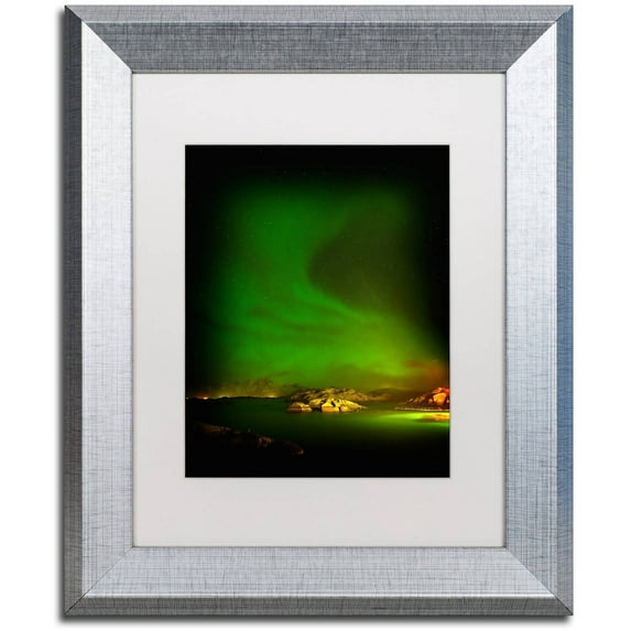 Trademark Fine Art "Aurora Borealis" Canvas Art by Philippe Sainte-Laudy, White Matte, Silver Frame