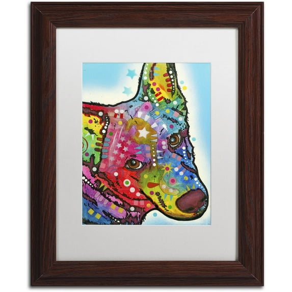 Trademark Fine Art "Aussie Sheep Dog" Canvas Art by Dean Russo, White Matte, Wood Frame