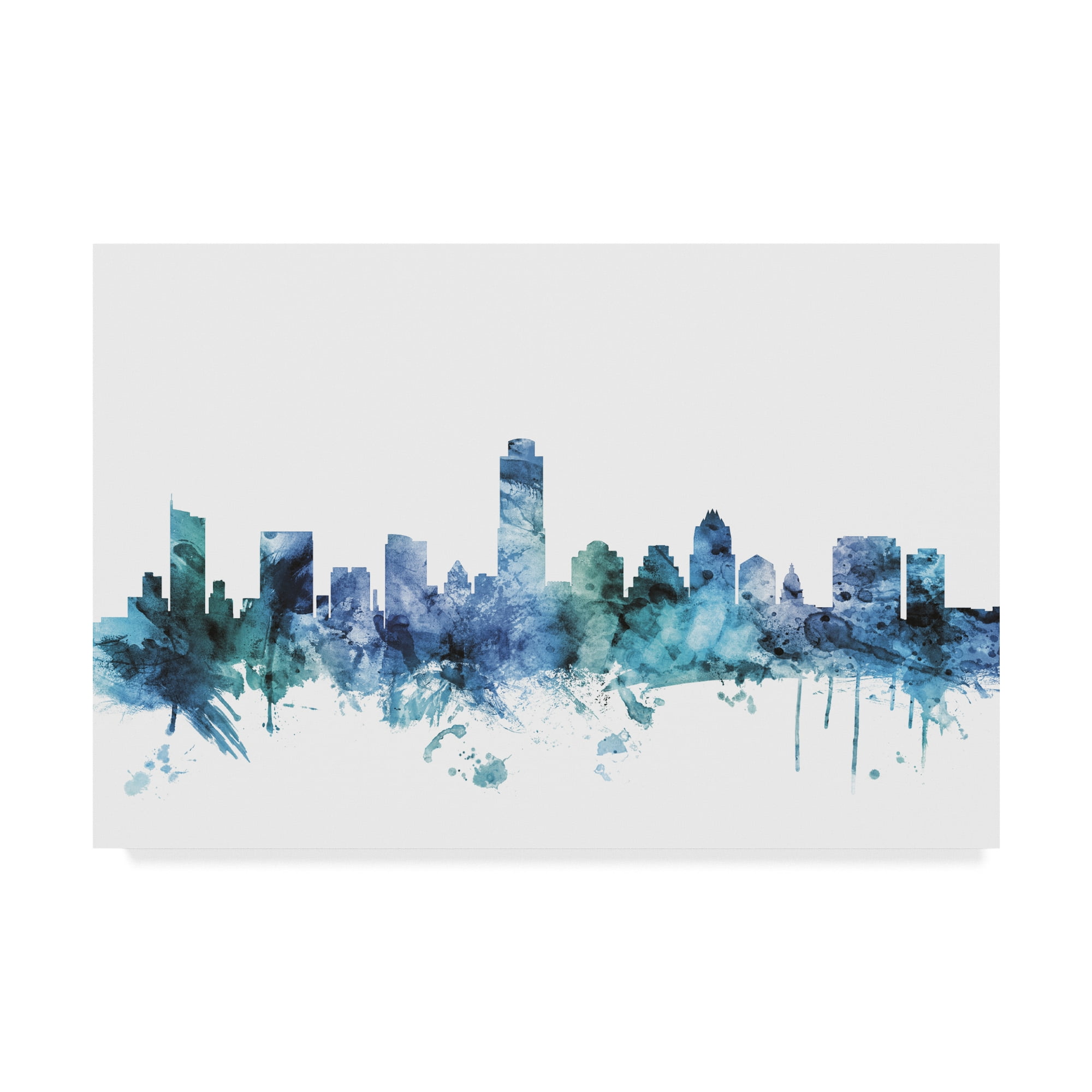 Trademark Fine Art 'Austin Texas Blue Teal Skyline' Canvas Art by Michael Tompsett