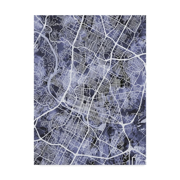 Trademark Fine Art 'Austin Texas City Map Blue' Canvas Art by Michael Tompsett
