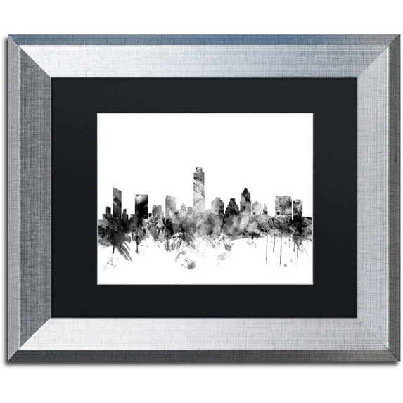 Trademark Fine Art "Austin Texas Skyline B&W" Canvas Art by Michael Tompsett, Black Matte, Silver Frame
