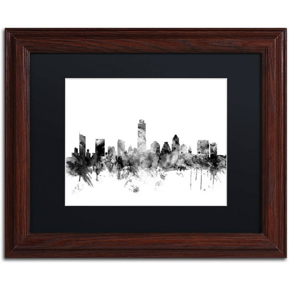 Trademark Fine Art "Austin Texas Skyline B&W" Canvas Art by Michael Tompsett, Black Matte, Wood Frame