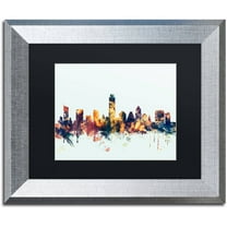 Trademark Fine Art "Austin Texas Skyline Blue" Canvas Art by Michael Tompsett, Black Matte, Silver Frame
