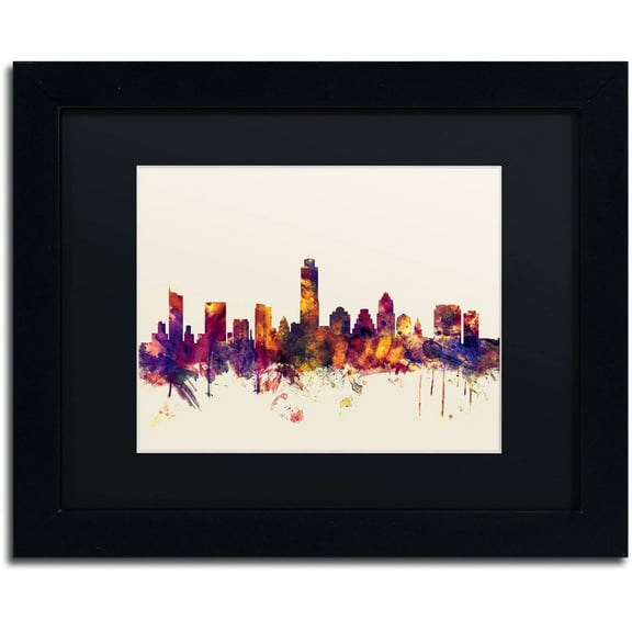 Trademark Fine Art "Austin Texas Skyline" Canvas Art by Michael Tompsett, Black Matte, Black Frame