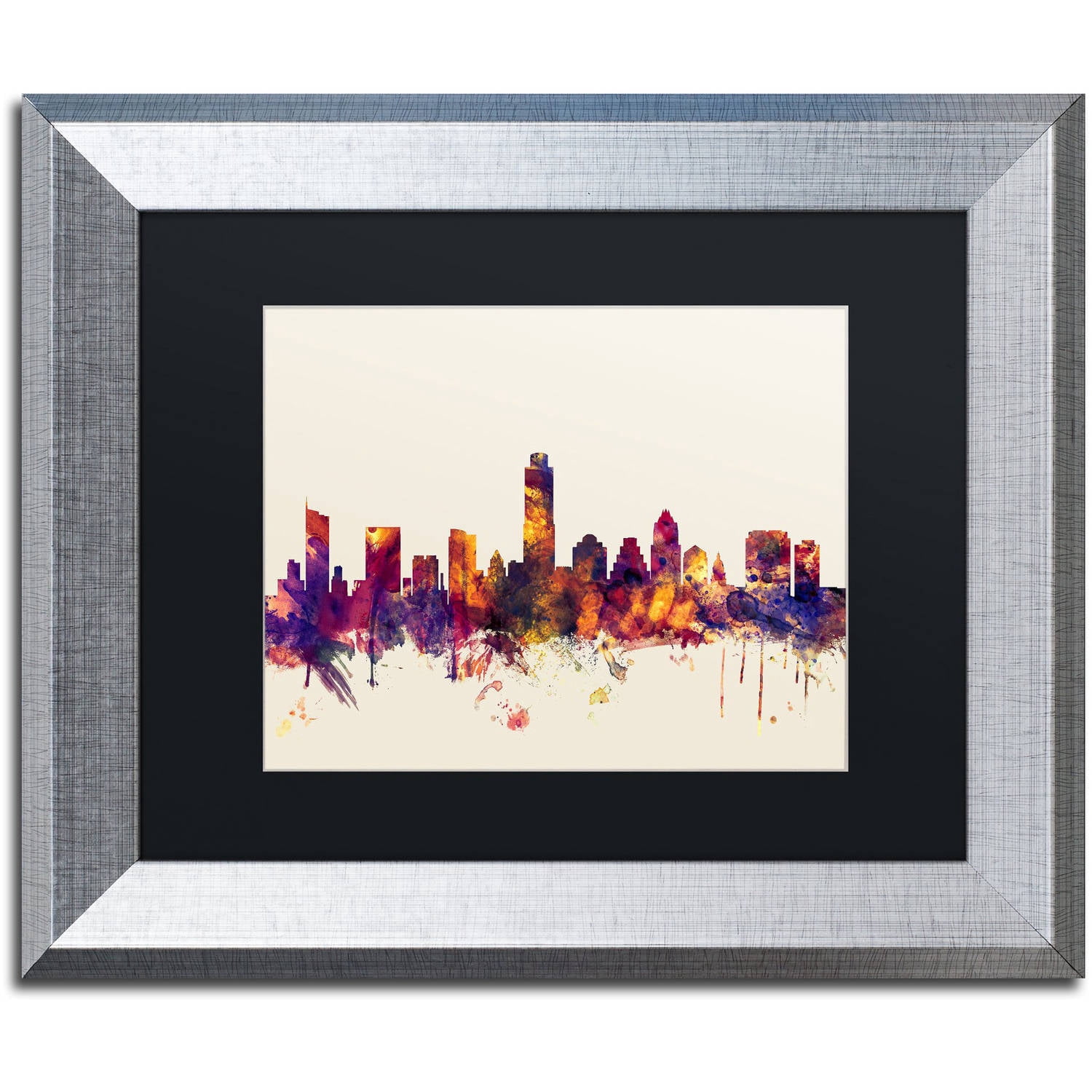 Trademark Fine Art "Austin Texas Skyline" Canvas Art by Michael Tompsett, Black Matte, Silver Frame