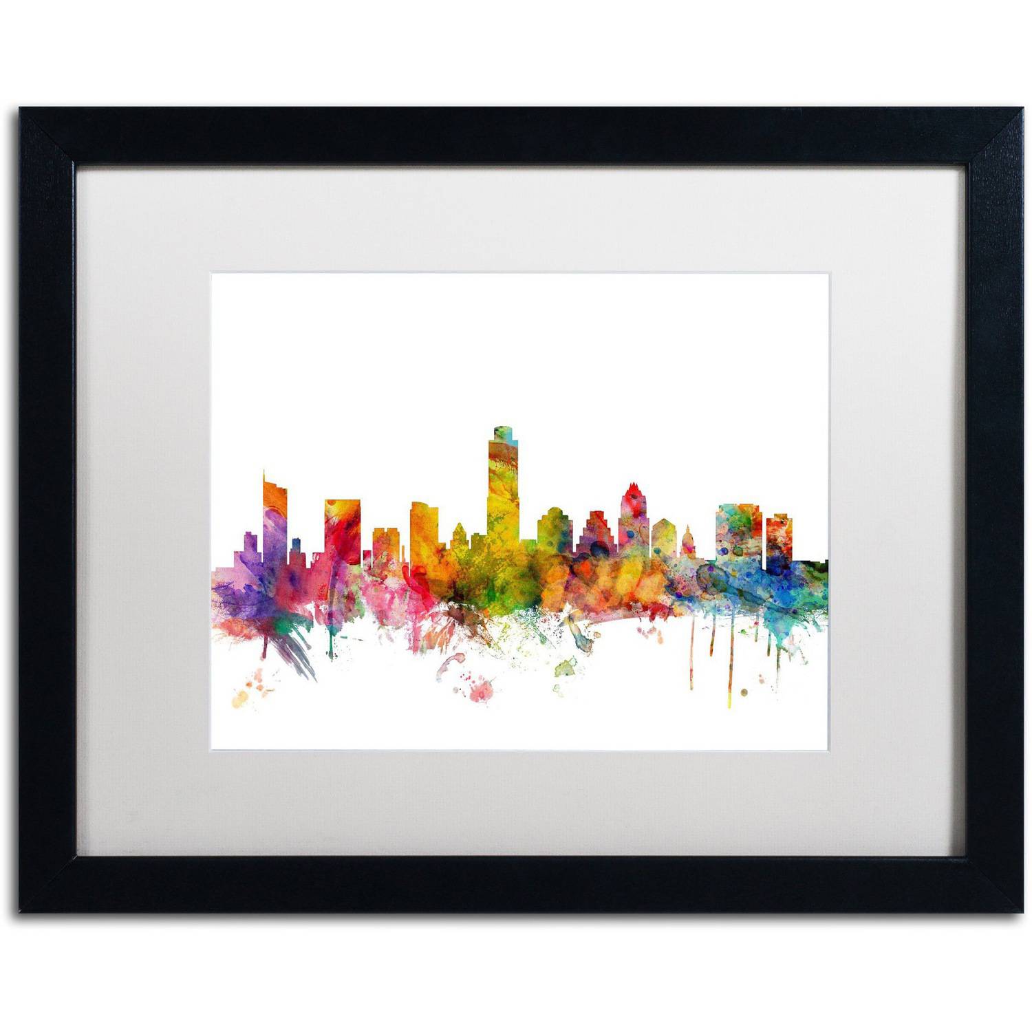 Trademark Fine Art 'Austin Texas Skyline' Canvas Art by Michael Tompsett, White Matte, Black Frame