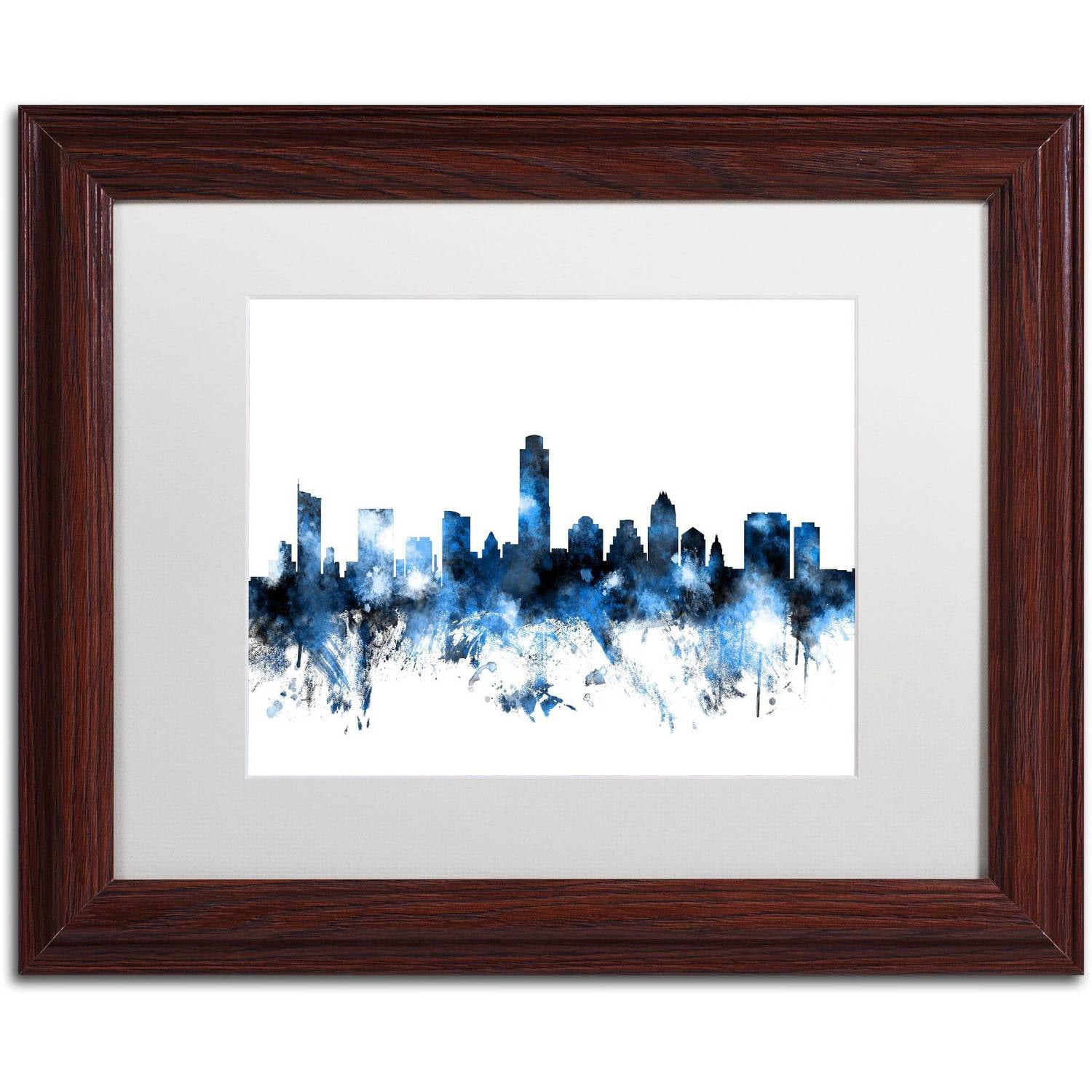 Trademark Fine Art 'Austin Texas Skyline II' Canvas Art by Michael Tompsett, White Matte, Wood Frame