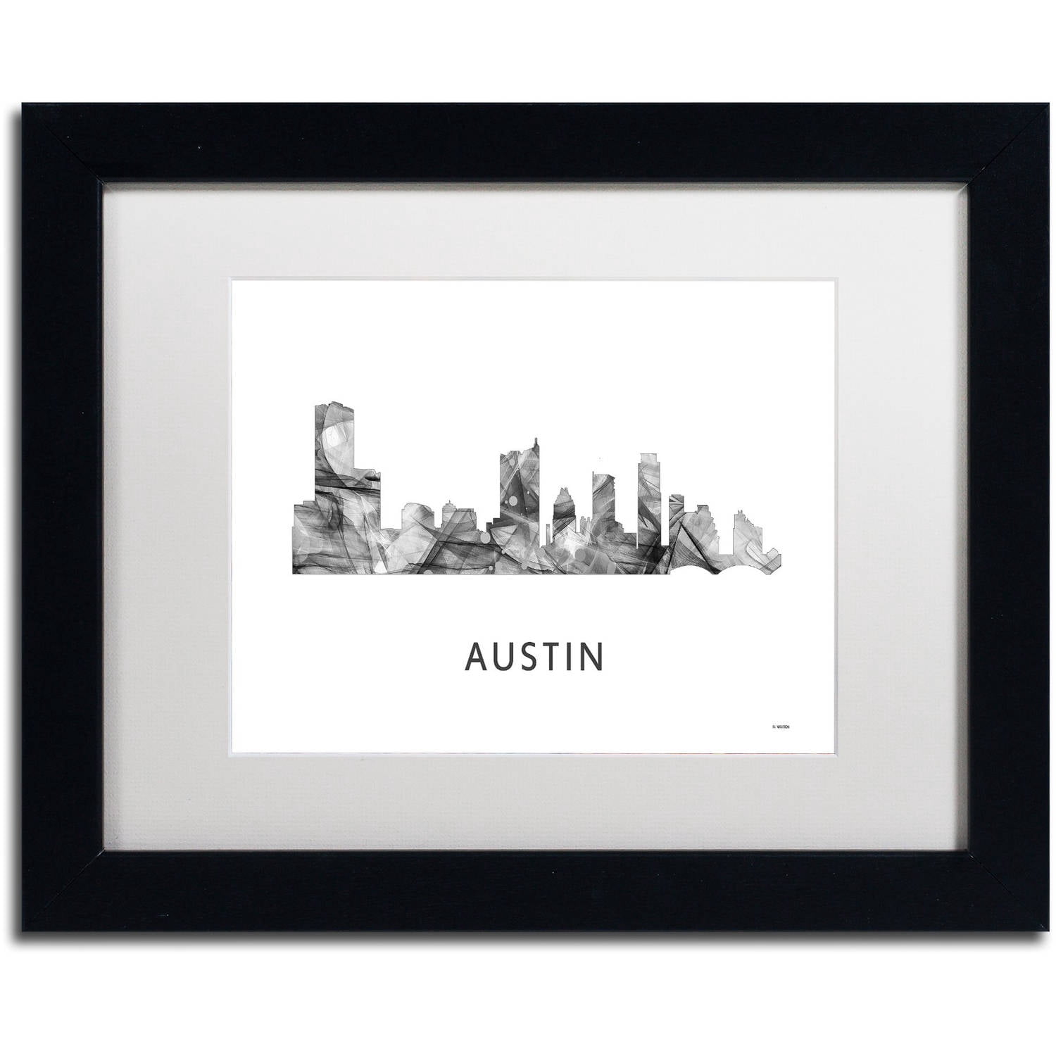 Trademark Fine Art 'Austin Texas Skyline WB-BW' Canvas Art by Marlene Watson, White Matte, Black Frame