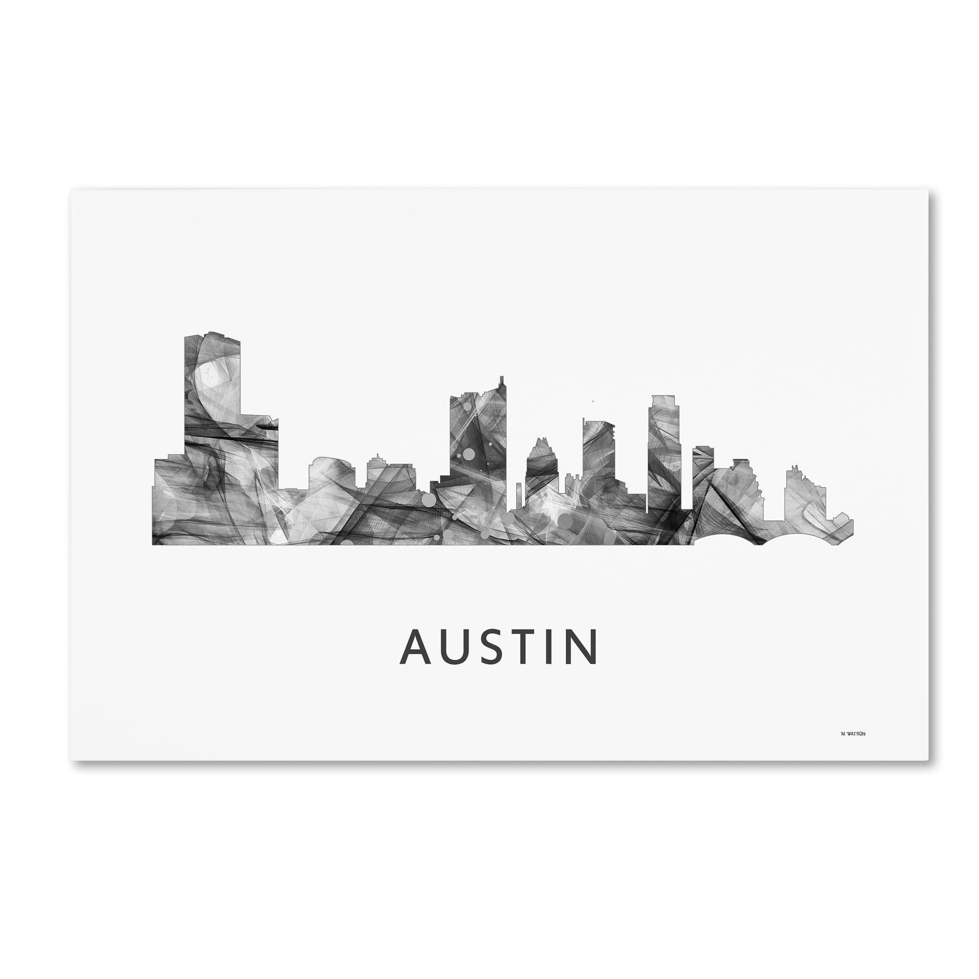 Trademark Fine Art 'Austin Texas Skyline WB-BW' Canvas Art by Marlene Watson