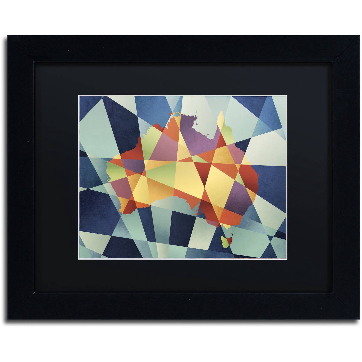 Trademark Fine Art 'Australia Geometric Retro Map' Canvas Art by Michael Tompsett, Black Matte, Black Frame