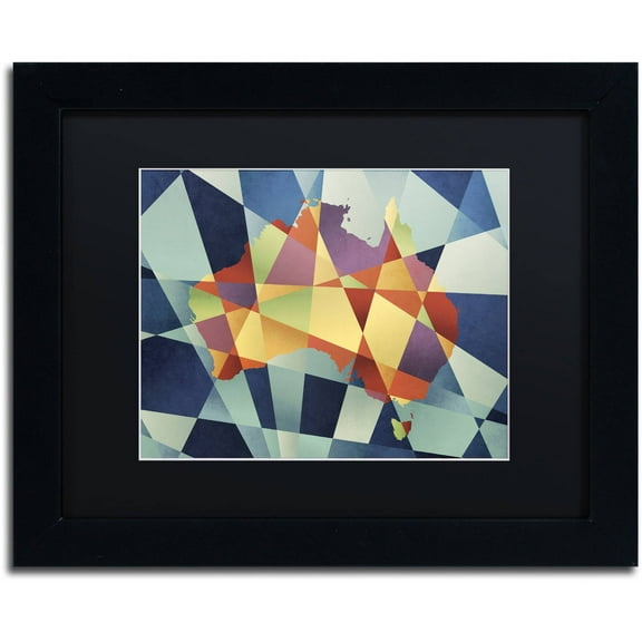 Trademark Fine Art 'Australia Geometric Retro Map' Canvas Art by Michael Tompsett, Black Matte, Black Frame