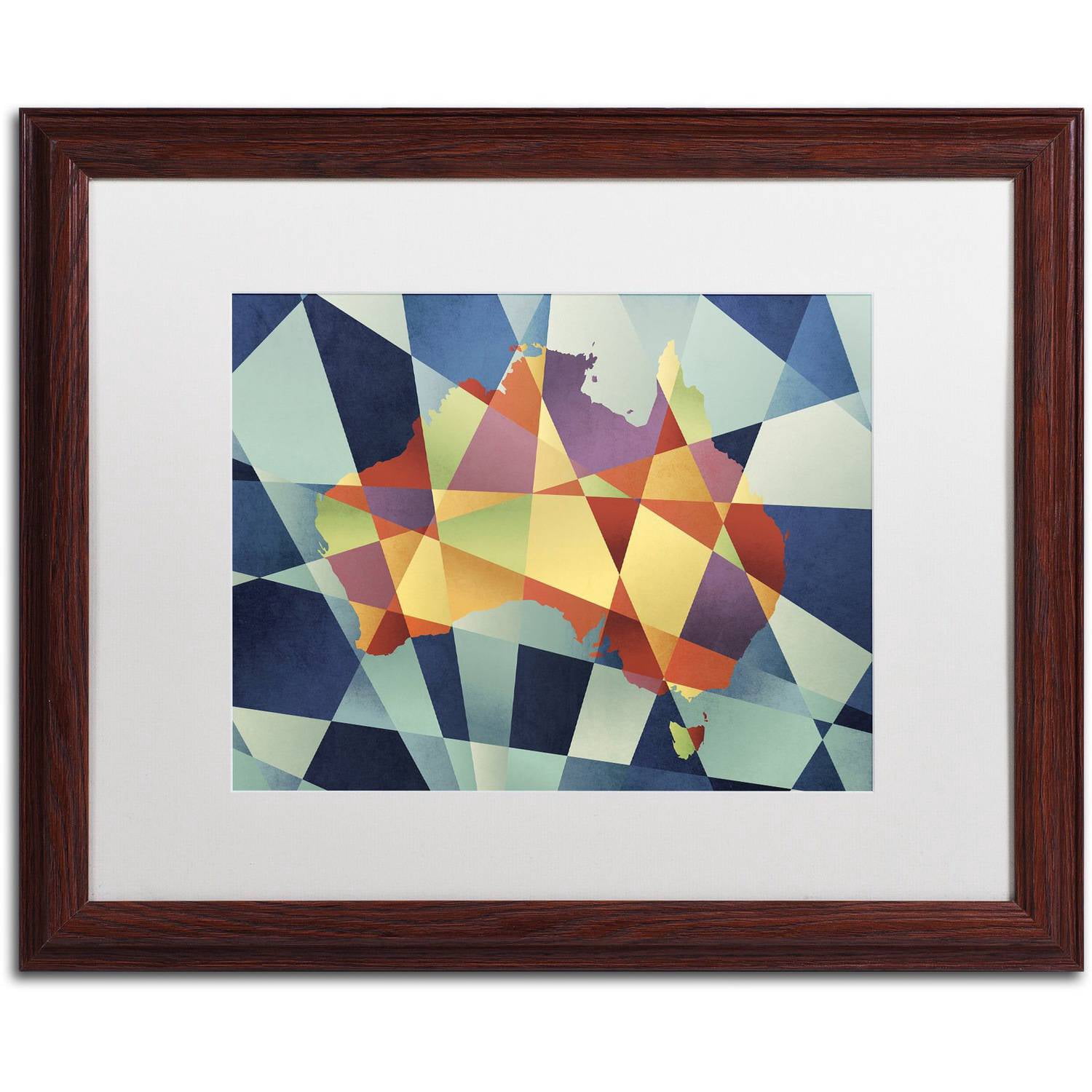 Trademark Fine Art 'Australia Geometric Retro Map' Canvas Art by Michael Tompsett, White Matte, Wood Frame