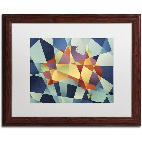 Trademark Fine Art 'Australia Geometric Retro Map' Canvas Art by Michael Tompsett, White Matte, Wood Frame