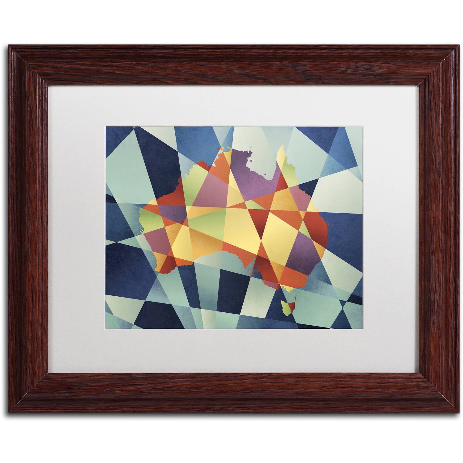Trademark Fine Art 'Australia Geometric Retro Map' Canvas Art by Michael Tompsett, White Matte, Wood Frame