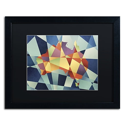 Trademark Fine Art ''Australia Geometric Retro Map'' by Michael Tompsett 16' x 20' Black Matted Blac
