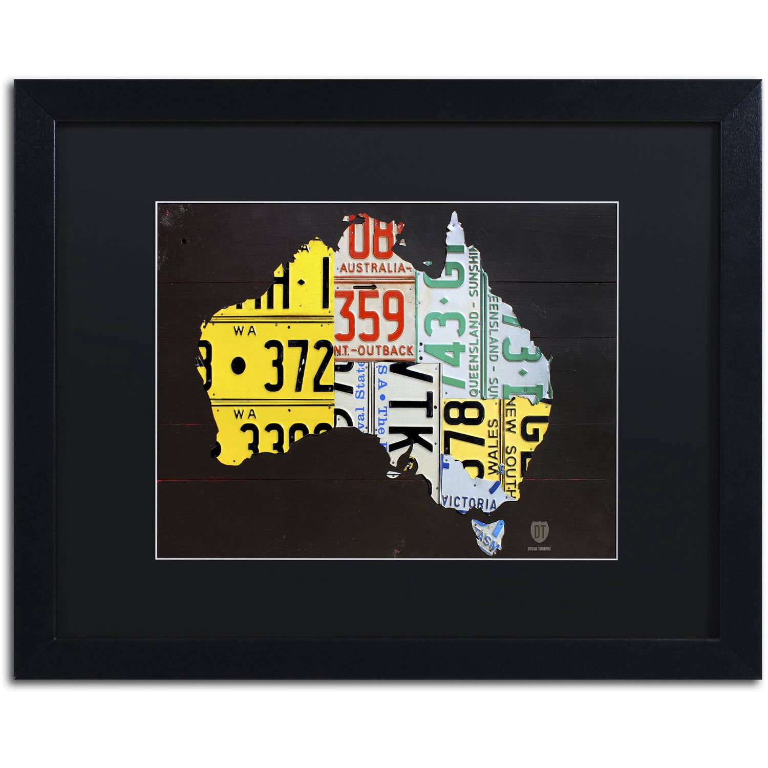 Trademark Fine Art 'Australia License Plate Map' Canvas Art by Design Turnpike, Black Matte, Black Frame