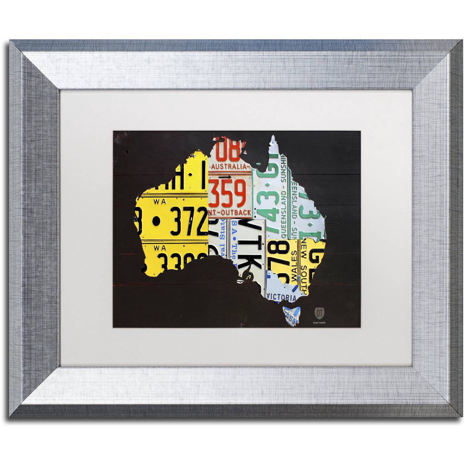 Trademark Fine Art 'Australia License Plate Map' Canvas Art by Design Turnpike, White Matte, Silver Frame