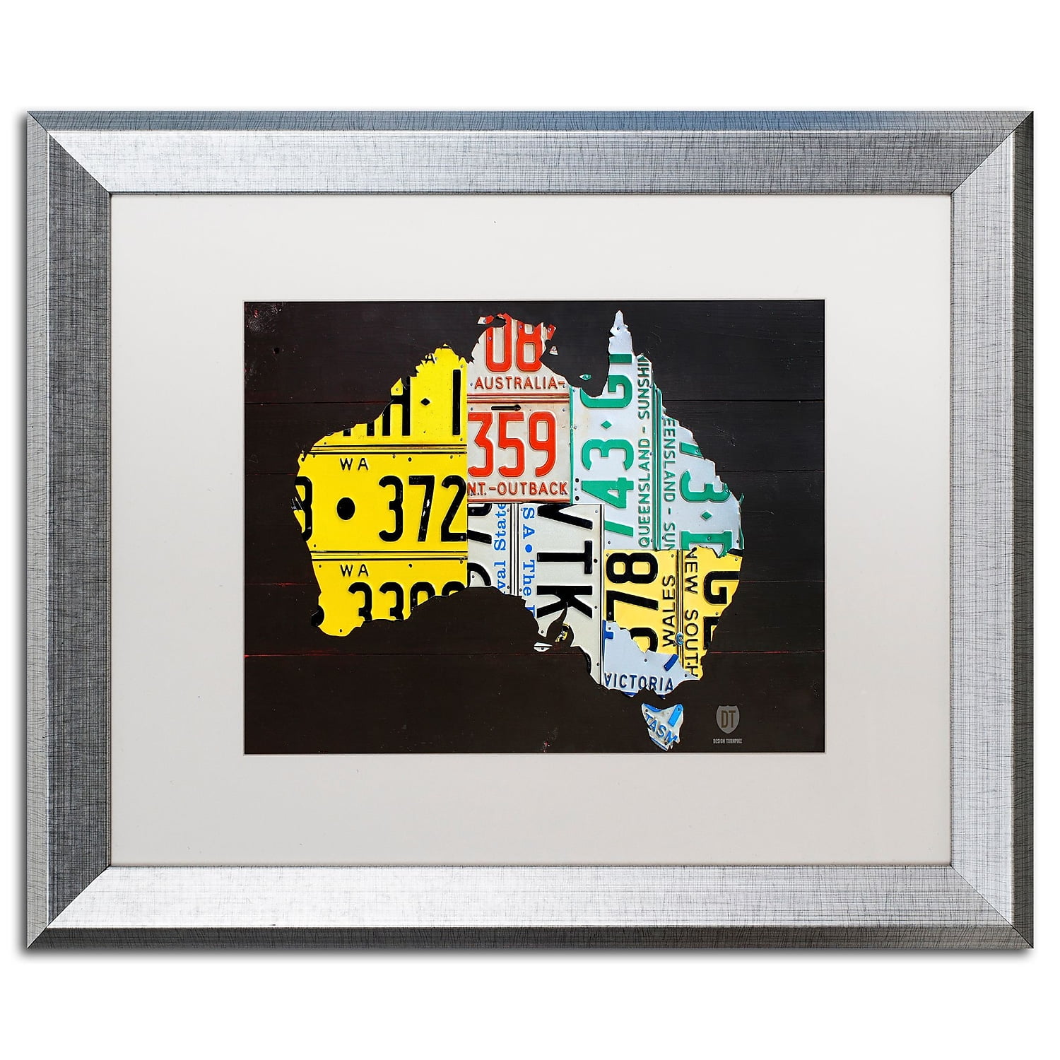 Trademark Fine Art ''Australia License Plate Map'' by Design Turnpike 16" x 20" White Matted Silver
