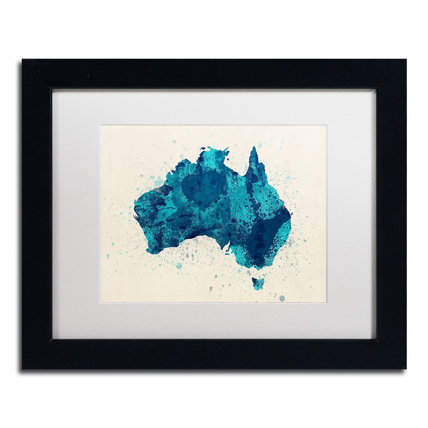 Trademark Fine Art 'Australia Paint Splashes Map 2' Canvas Art by Michael Tompsett, White Matte, Black Frame