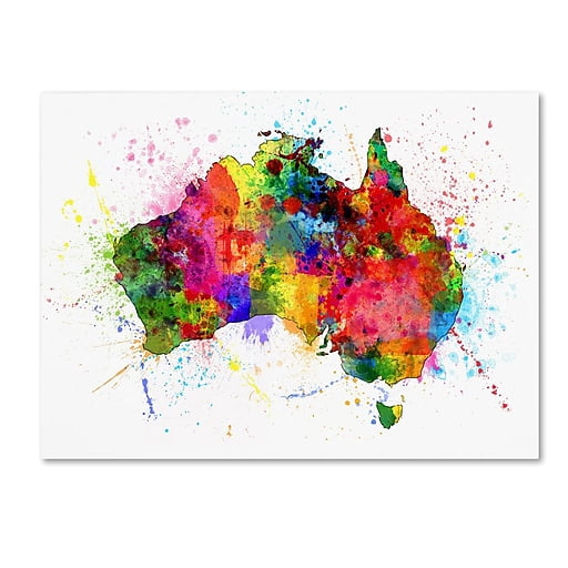 Trademark Fine Art "Australia Paint Splashes Map" Canvas Art by Michael Tompsett