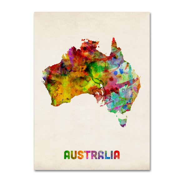 Trademark Fine Art "Australia Watercolor Map" Canvas Art by Michael Tompsett