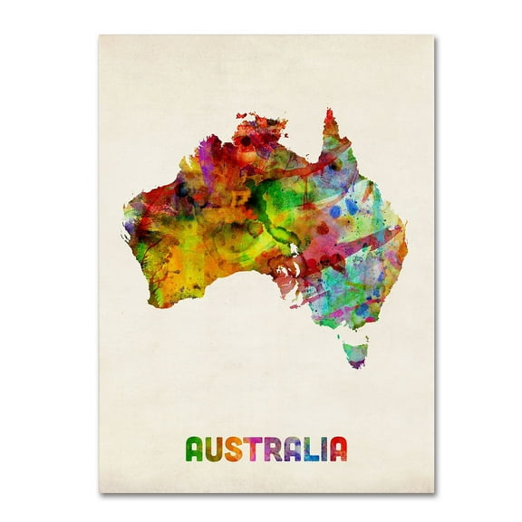 Trademark Fine Art "Australia Watercolor Map" Canvas Art by Michael Tompsett