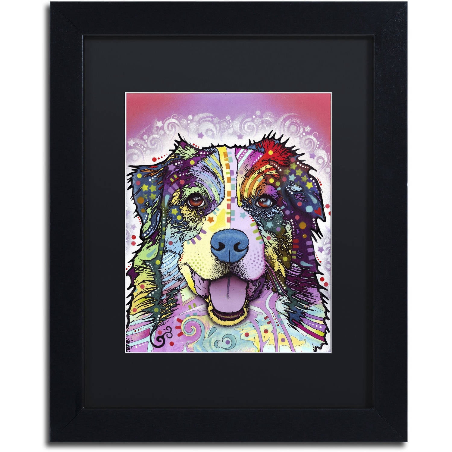 Trademark Fine Art "Australian Shepherd" Canvas Art by Dean Russo, Black Matte, Black Frame