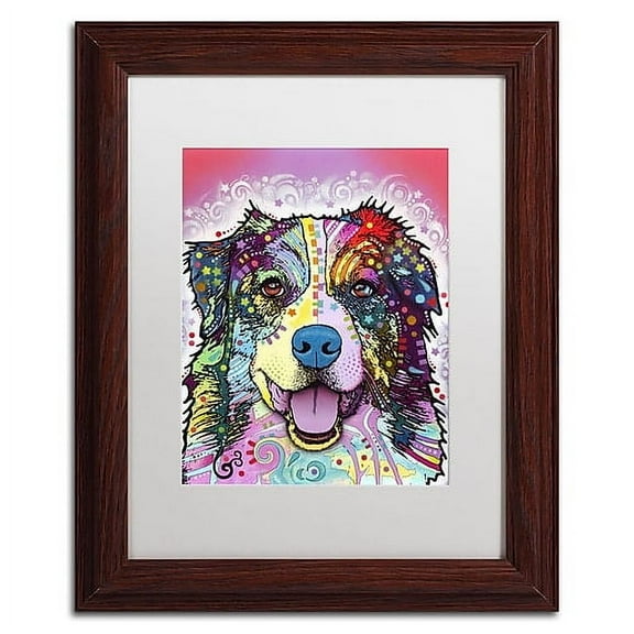 Trademark Fine Art "Australian Shepherd" Canvas Art by Dean Russo, White Matte, Wood Frame