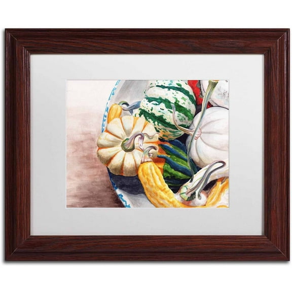 Trademark Fine Art "Autumn Gourds" Canvas Art by Jennifer Redstreake White Matte, Wood Frame