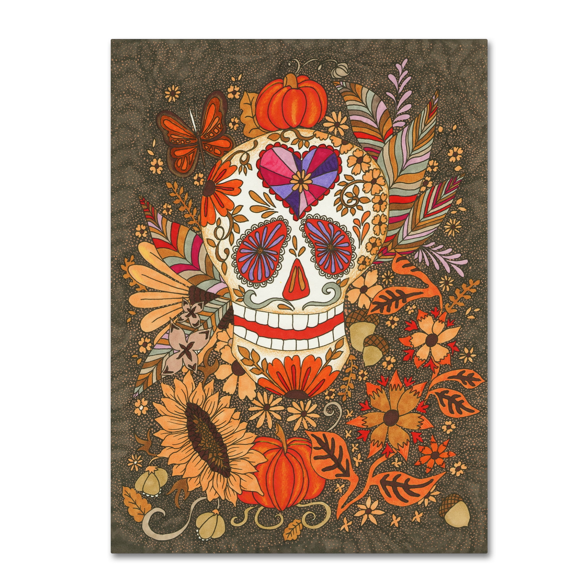 Autumn Skull Multicolor Canvas Art with Floral Design