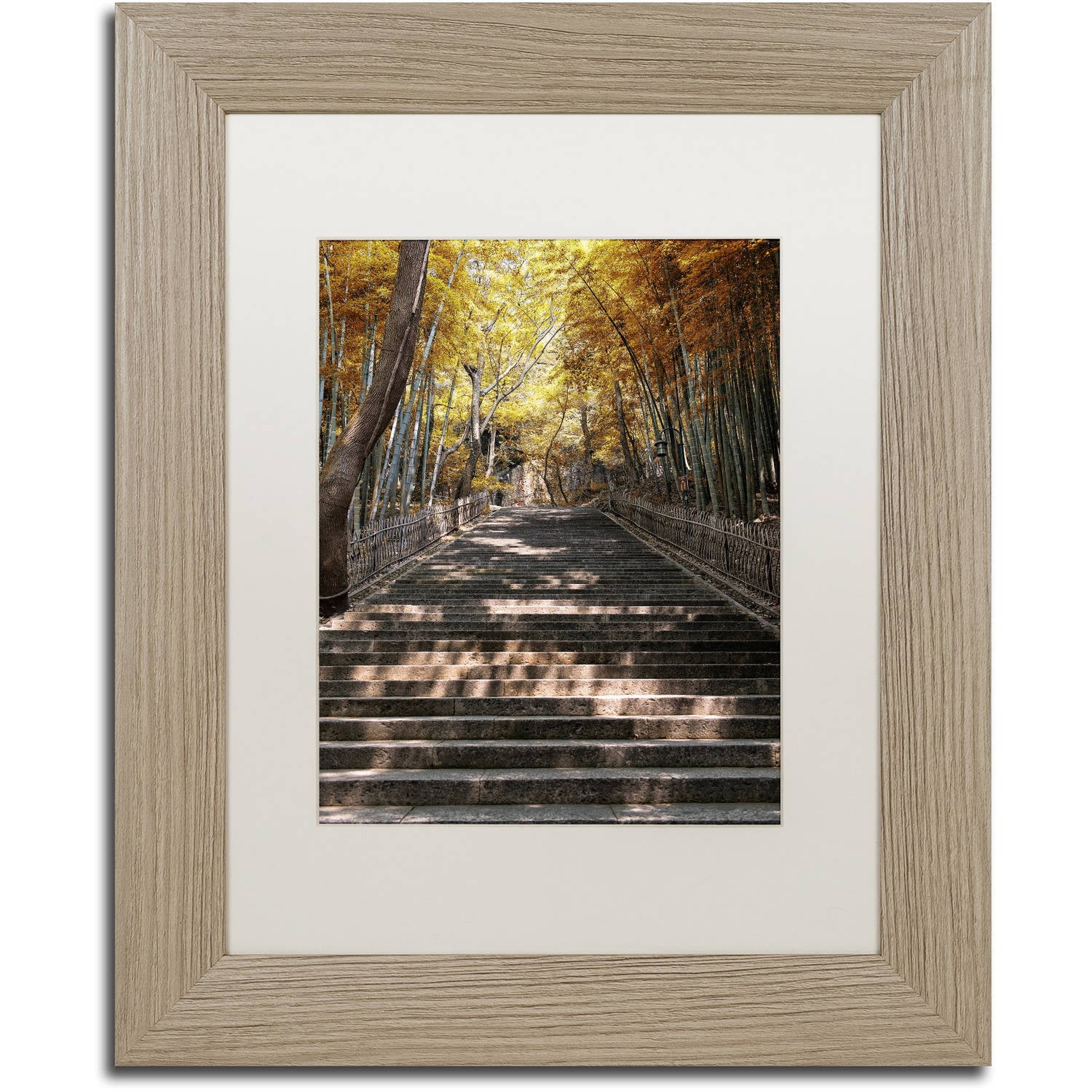 Trademark Fine Art "Autumn Stairs" Canvas Art by Philippe Hugonnard, White Matte, Birch Frame