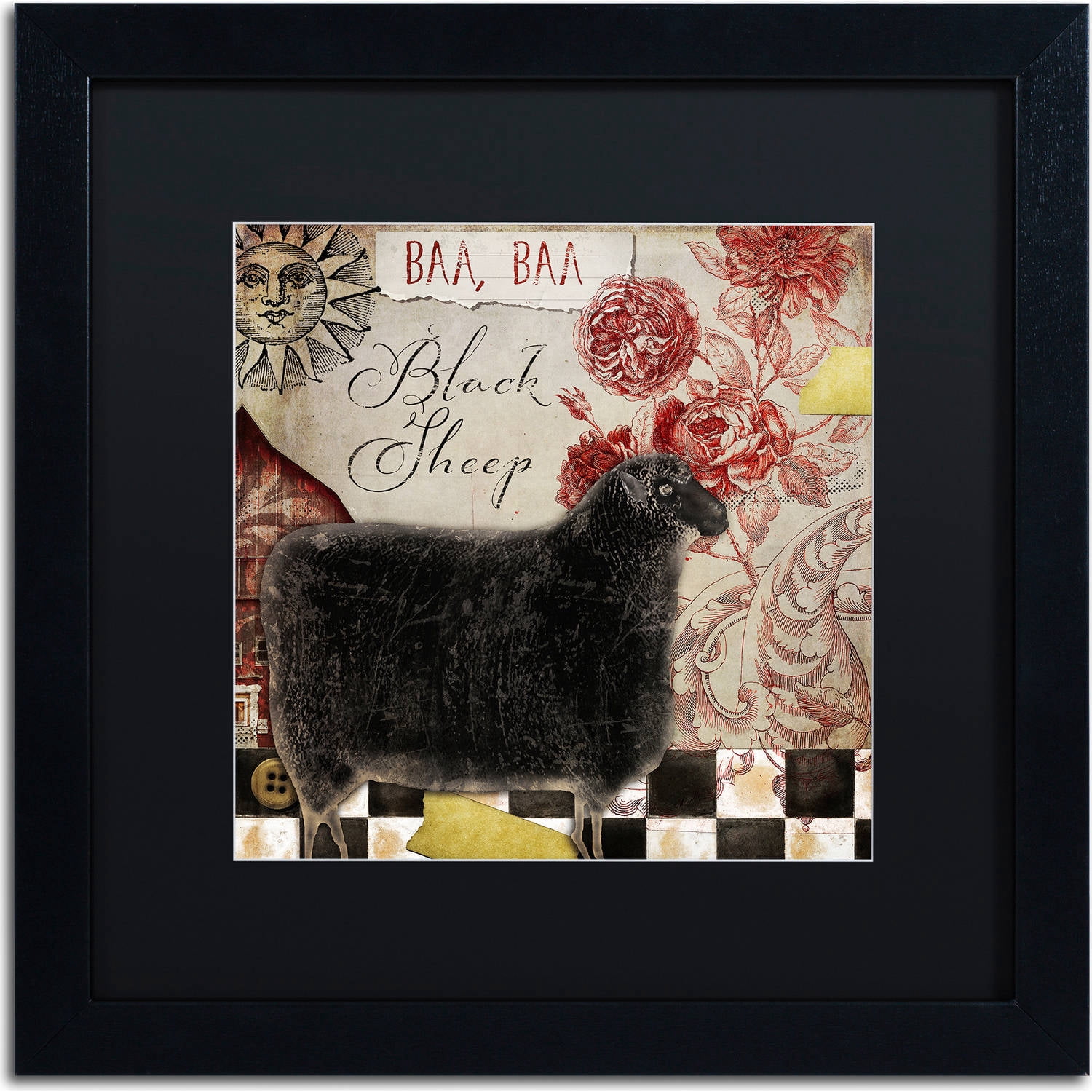 Trademark Fine Art "Baa Baa Black Sheep" Canvas Art by Color Bakery, Black Matte, Black Frame
