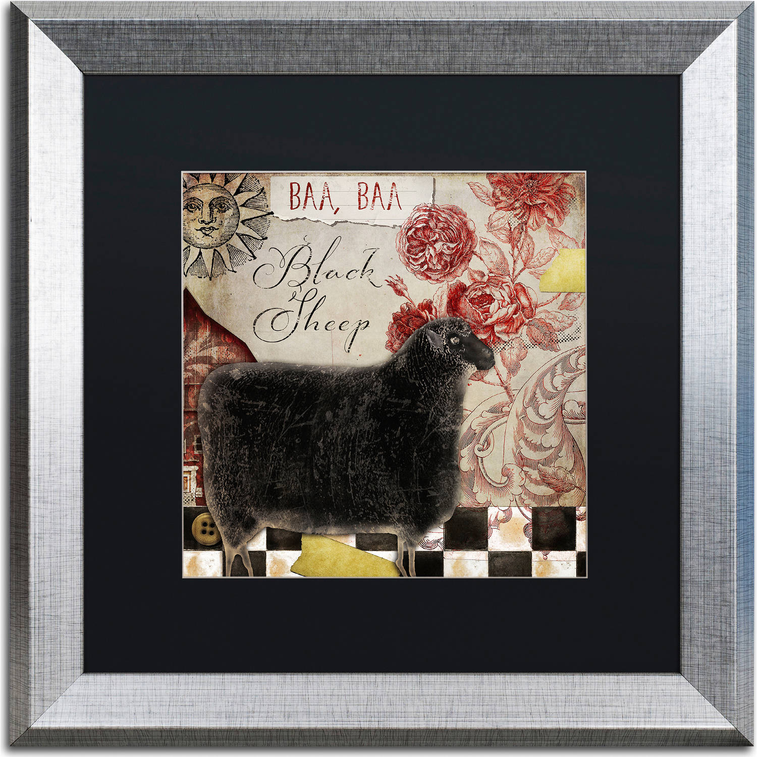 Trademark Fine Art "Baa Baa Black Sheep" Canvas Art by Color Bakery, Black Matte, Silver Frame