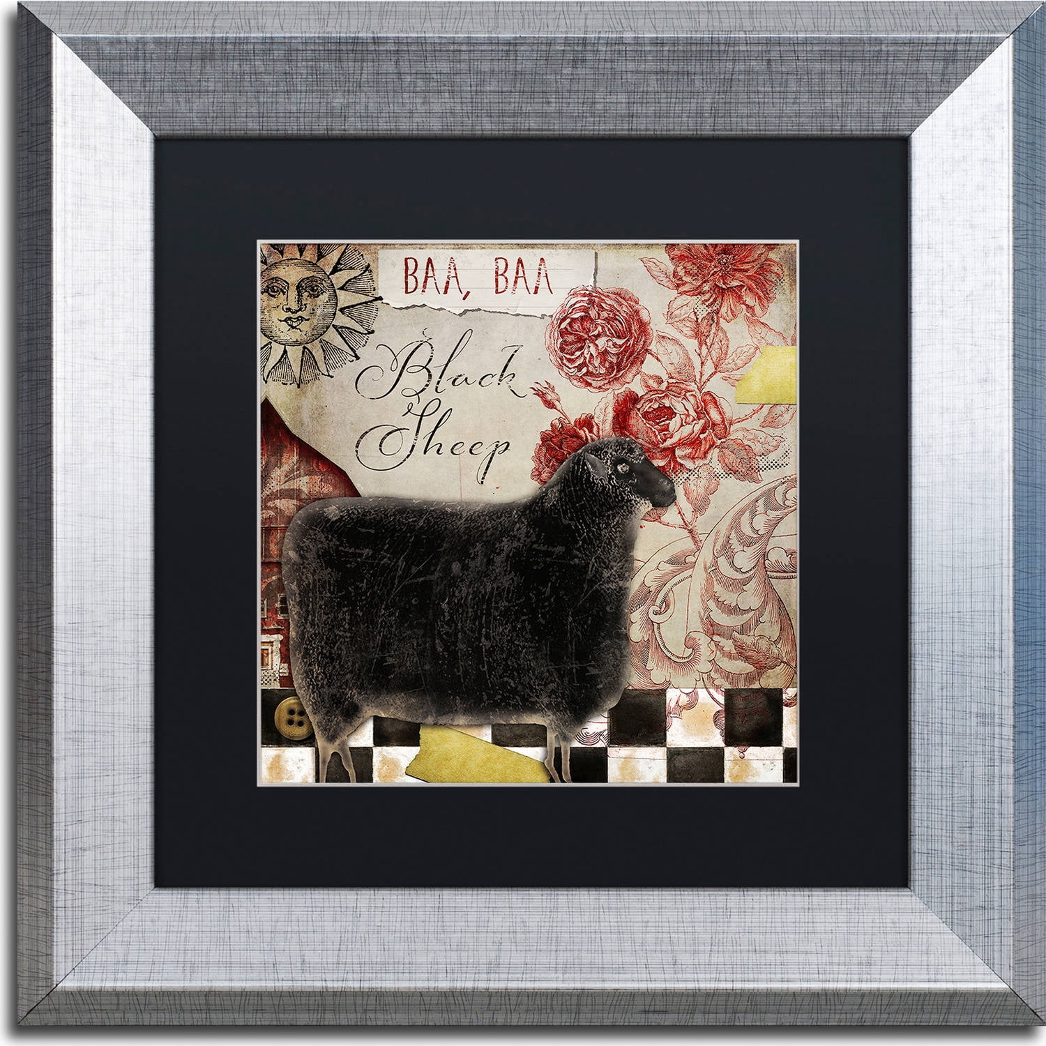 Trademark Fine Art "Baa Baa Black Sheep" Canvas Art by Color Bakery, Black Matte, Silver Frame
