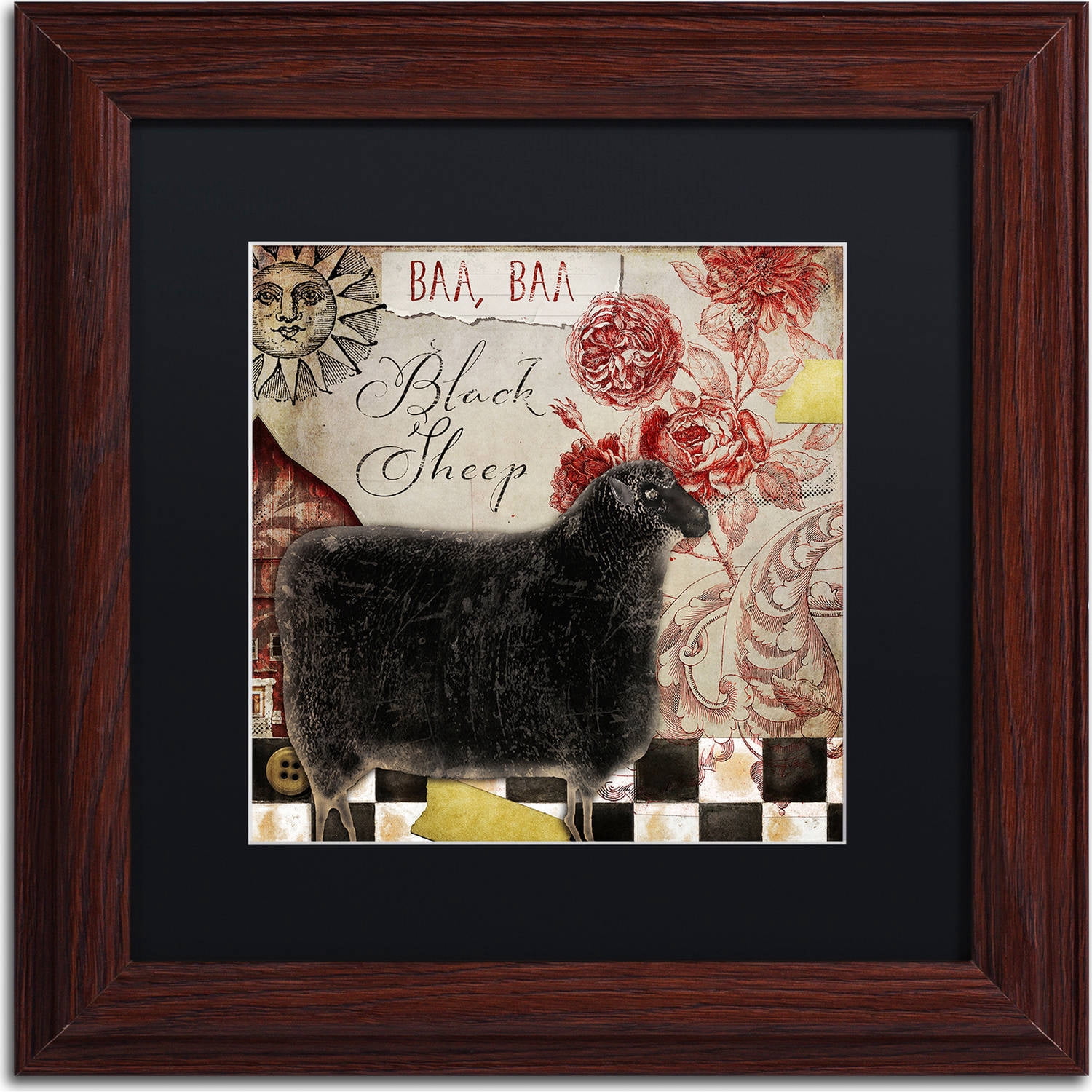 Trademark Fine Art "Baa Baa Black Sheep" Canvas Art by Color Bakery, Black Matte, Wood Frame