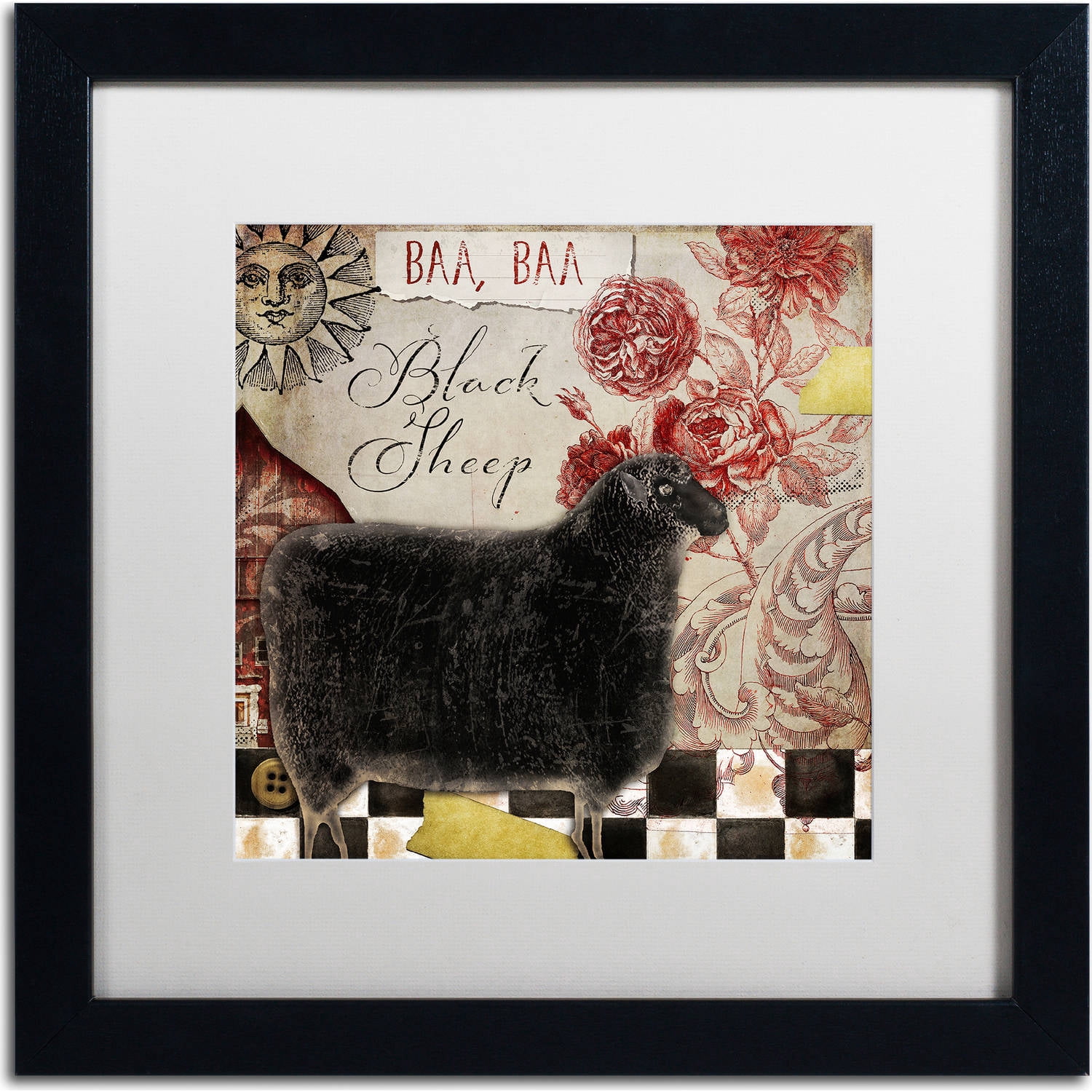 Trademark Fine Art "Baa Baa Black Sheep" Canvas Art by Color Bakery, White Matte, Black Frame