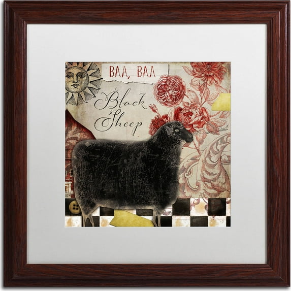 Trademark Fine Art "Baa Baa Black Sheep" Canvas Art by Color Bakery, White Matte, Wood Frame