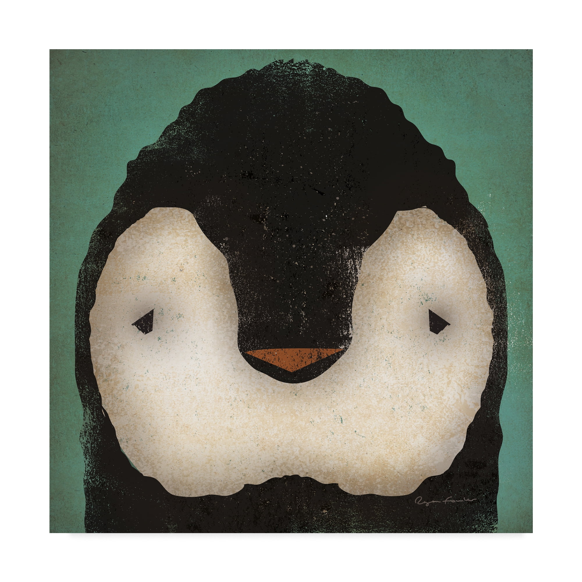 Trademark Fine Art 'Baby Penguin on Teal' Canvas Art by Ryan Fowler