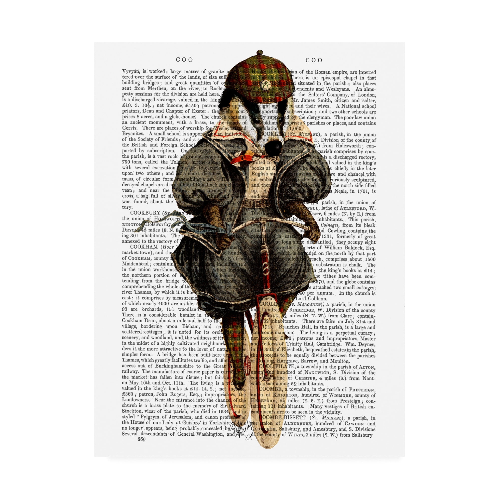Trademark Fine Art 'Badger On Vintage Bicycle' Canvas Art by Fab Funky