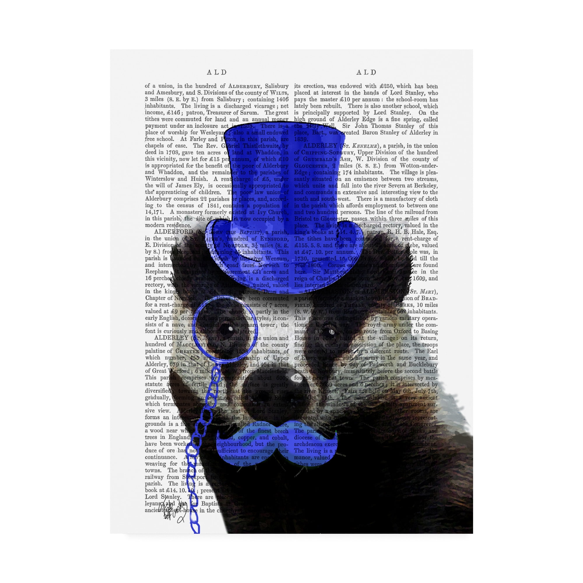 Trademark Fine Art 'Badger With Blue Top Hat And Moustache' Canvas Art by Fab Funky
