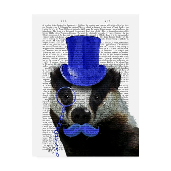Trademark Fine Art 'Badger With Blue Top Hat And Moustache' Canvas Art by Fab Funky