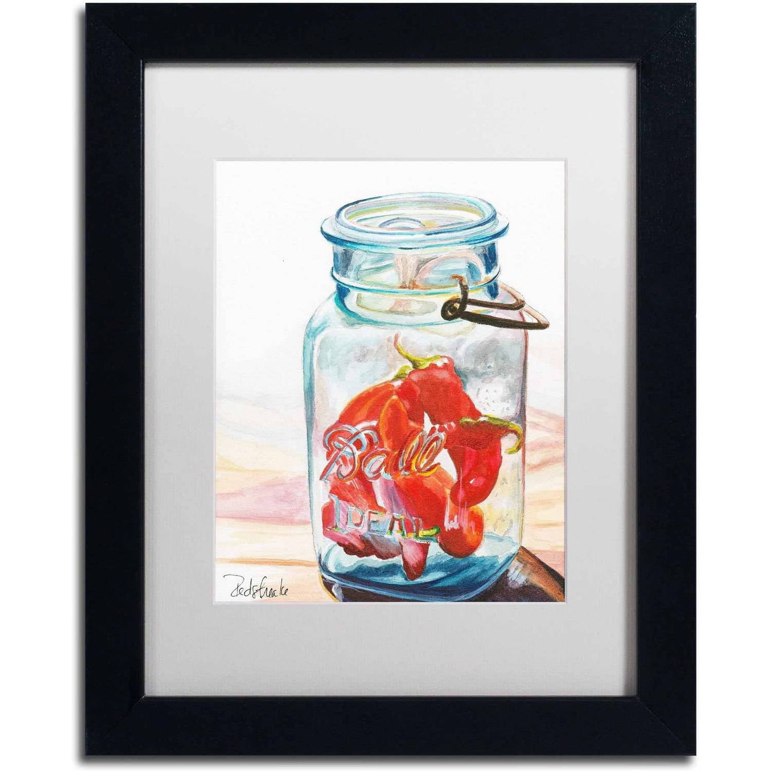 Trademark Fine Art "Ball Jar Ideal Peppers" Canvas Art by Jennifer Redstreake White Matte, Black Frame