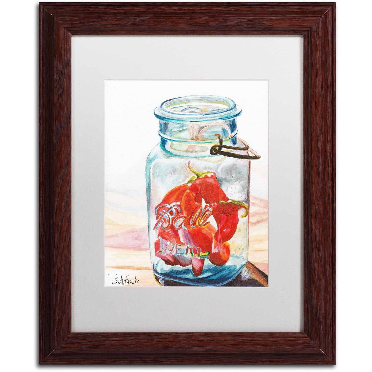 Trademark Fine Art "Ball Jar Ideal Peppers" Canvas Art by Jennifer Redstreake White Matte, Wood Frame