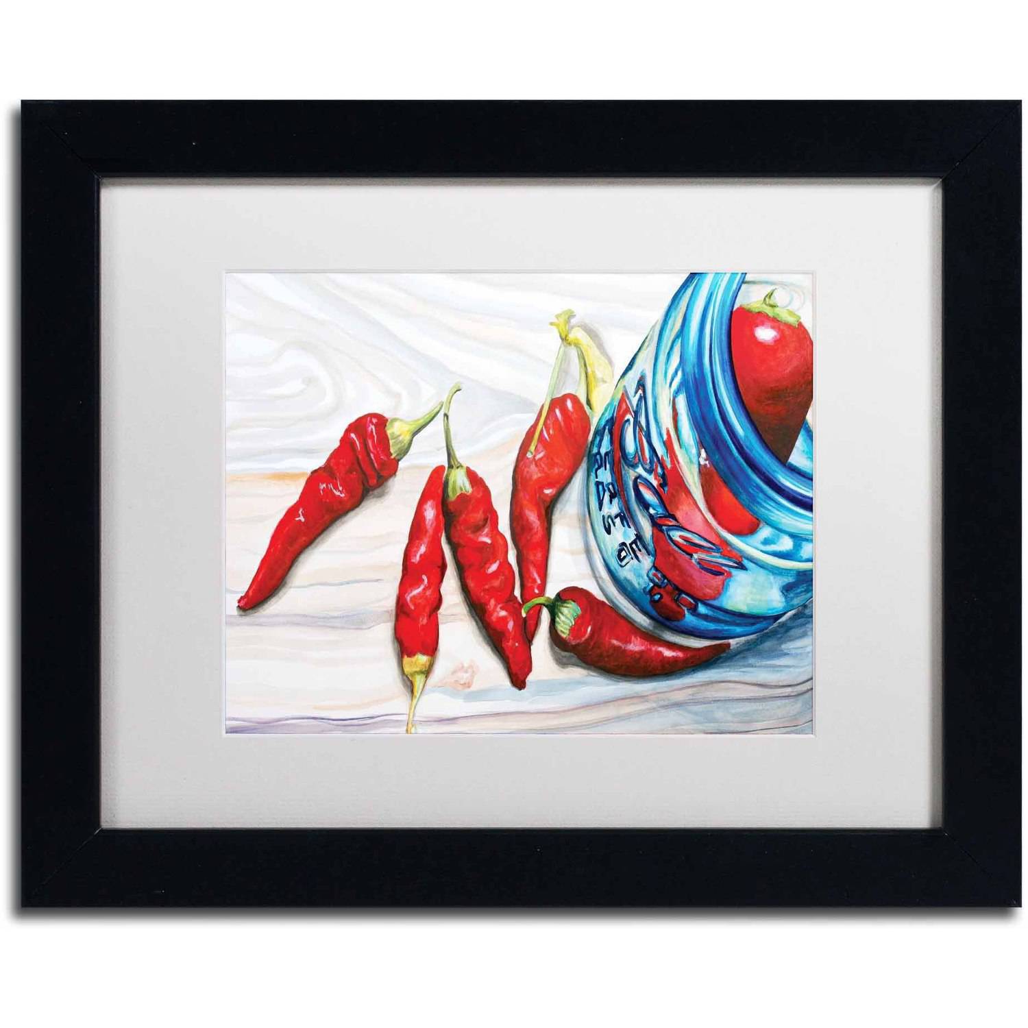 Trademark Fine Art "Ball Jar Peppers" Canvas Art by Jennifer Redstreake White Matte, Black Frame