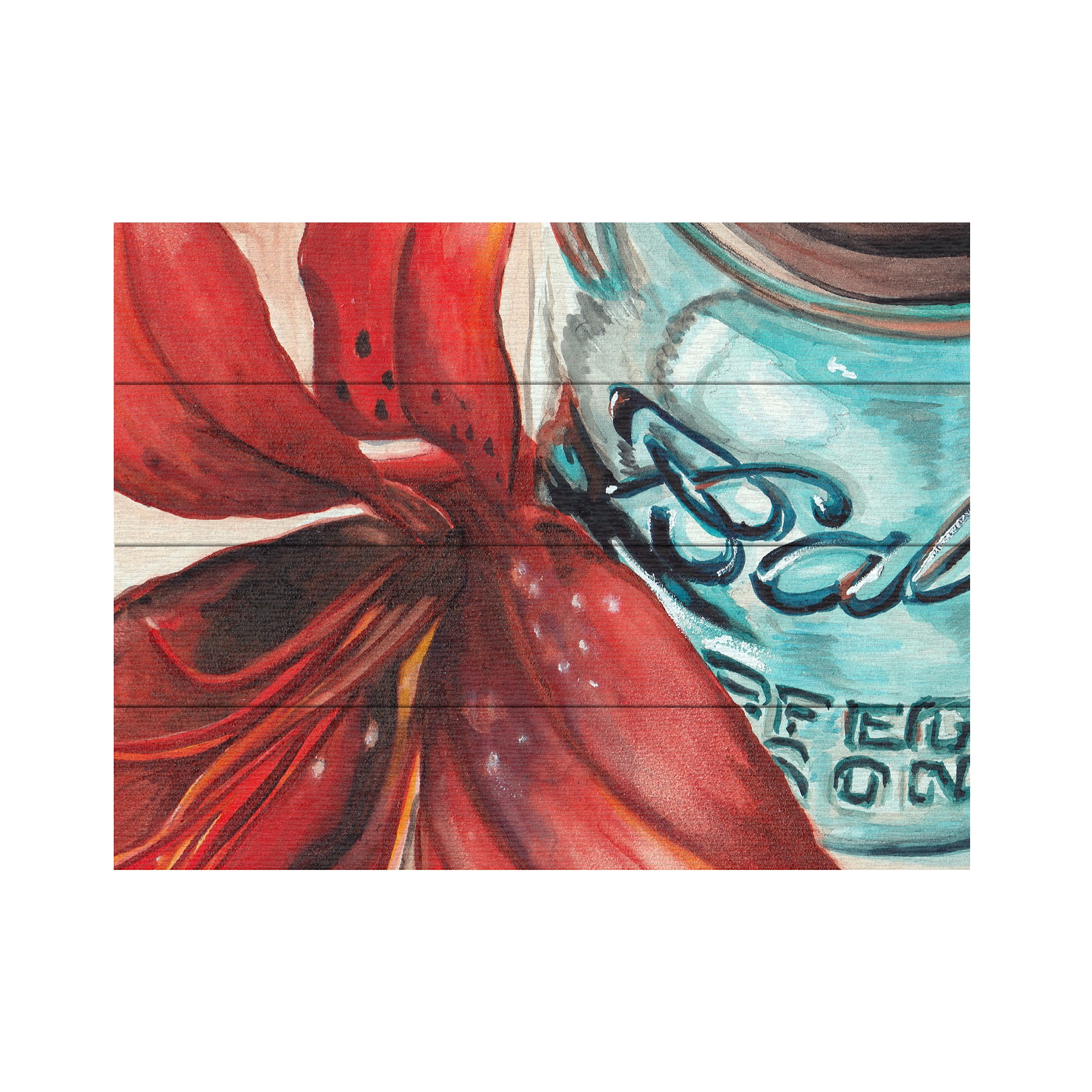 Trademark Fine Art 'Ball Jar Red Lily' Wooden Wall Art Art by Jennifer Redstreake